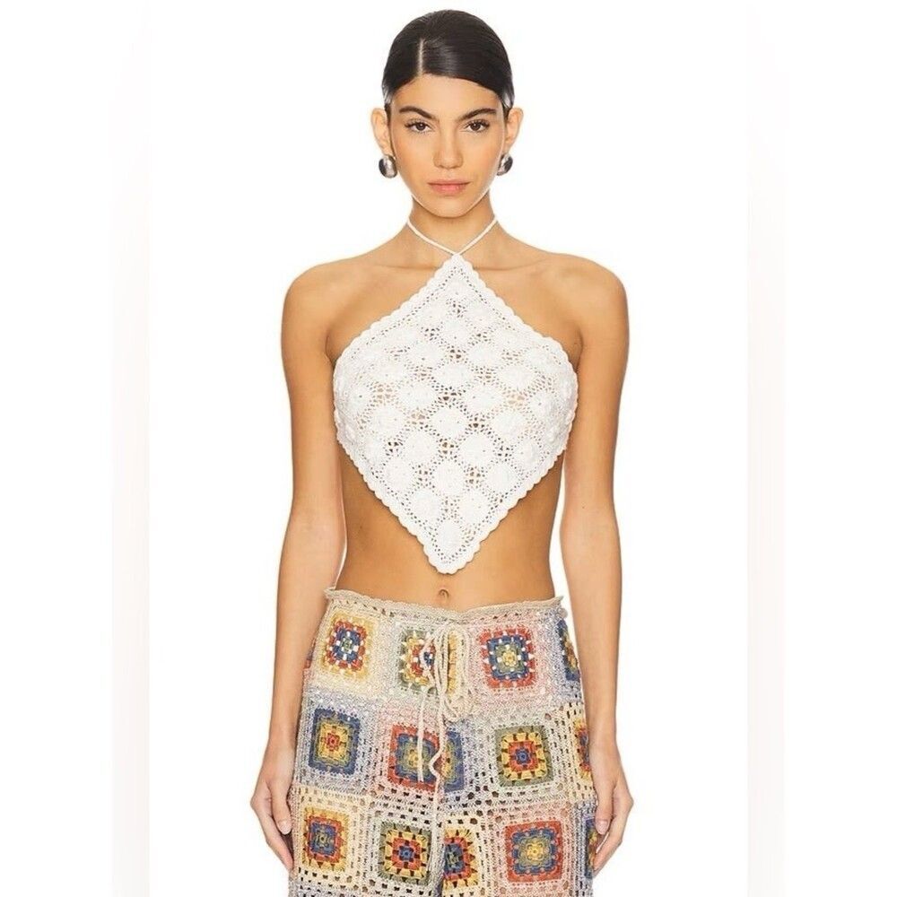 NEW Agua Bendita Flower Harvest Halter Top Cream Crochet Size Large NWT $250